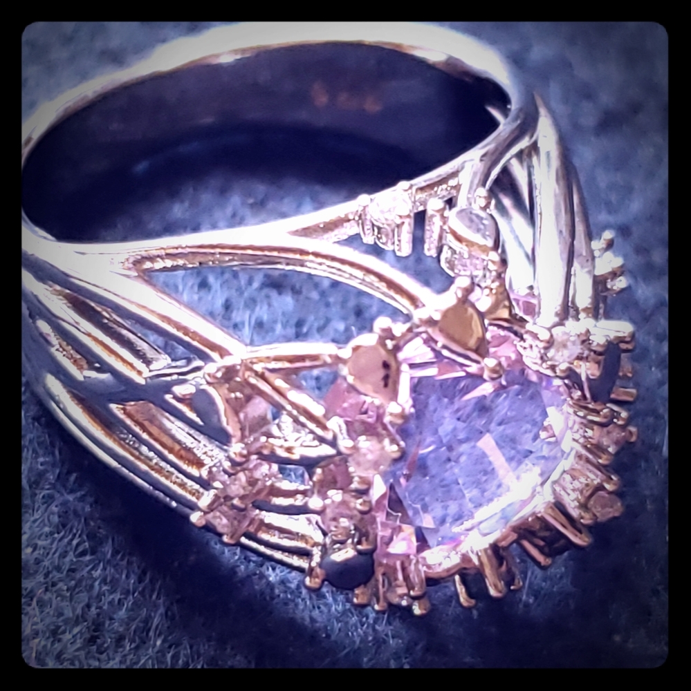 925 sterling silver pink ice ring size 10
